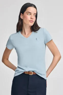 Polo Club T-Shirts*T-shirt bleu clair à col en V avec broderie Rigby Best Bleu ciel