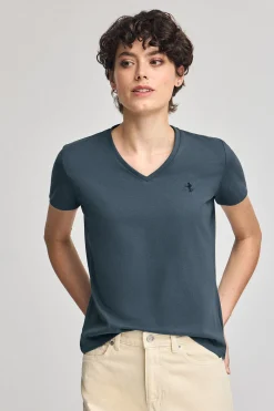 Polo Club T-Shirts*T-shirt bleu à col en V avec broderie Rigby Best Denim