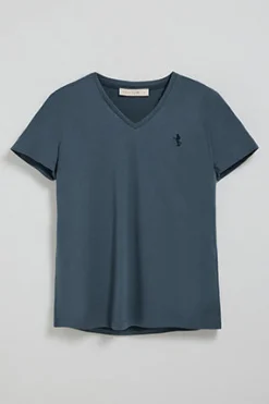 Polo Club T-Shirts*T-shirt bleu à col en V avec broderie Rigby Best Denim