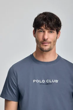 Polo Club T-Shirts*T-shirt bleu à col ras du cou et logo caoutchouté Denim