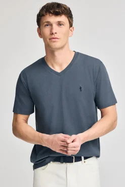 Polo Club T-Shirts*T-shirt bleu à manches courtes et col en V avec broderie Rigby Best Denim