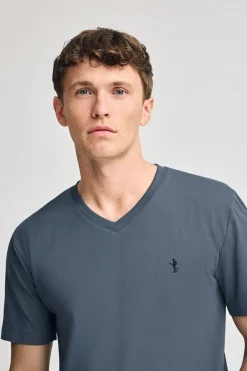 Polo Club T-Shirts*T-shirt bleu à manches courtes et col en V avec broderie Rigby Best Denim