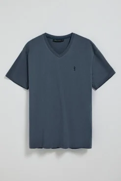 Polo Club T-Shirts*T-shirt bleu à manches courtes et col en V avec broderie Rigby Best Denim