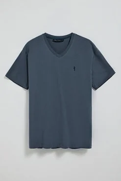 Polo Club T-Shirts*T-shirt bleu à manches courtes et col en V avec broderie Rigby Best Denim