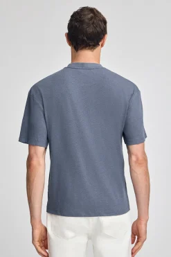 Polo Club T-Shirts*T-shirt bleu en lin et coton à col ras du cou avec monogramme brodé Denim