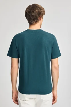 Polo Club T-Shirts*T-shirt bleu en coton flammé à broderie Rigby Go Vert Bleuâtre