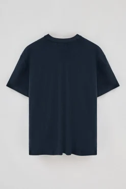 Polo Club T-Shirts*T-shirt en lin et coton à col en V avec monogramme brodé Bleu Marine