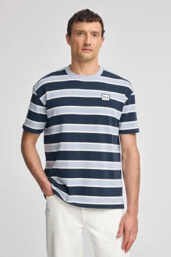 Polo Club T-Shirts*T-shirt bleu rayé avec logo caoutchouté Bleu Marine