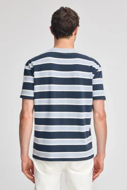 Polo Club T-Shirts*T-shirt bleu rayé avec logo caoutchouté Bleu Marine