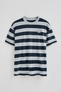 Polo Club T-Shirts*T-shirt bleu rayé avec logo caoutchouté Bleu Marine