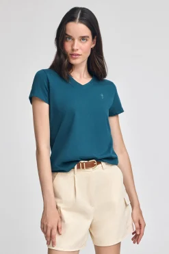Polo Club T-Shirts*T-shirt bleu-vert à col en V avec broderie Rigby Best Vert Bleuâtre