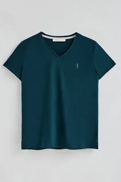 Polo Club T-Shirts*T-shirt bleu-vert à col en V avec broderie Rigby Best Vert Bleuâtre