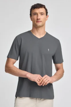 Polo Club T-Shirts*T-shirt couleur bitume à manches courtes et col en V avec broderie Rigby Best Asphalte