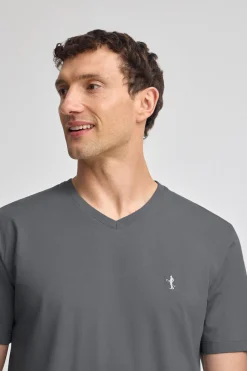 Polo Club T-Shirts*T-shirt couleur bitume à manches courtes et col en V avec broderie Rigby Best Asphalte