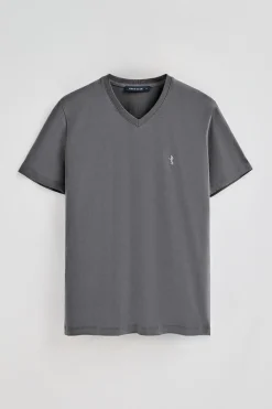 Polo Club T-Shirts*T-shirt couleur bitume à manches courtes et col en V avec broderie Rigby Best Asphalte