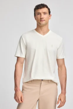 Polo Club T-Shirts*T-shirt couleur écru à manches courtes et col en V avec broderie Rigby Best Beige