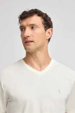 Polo Club T-Shirts*T-shirt couleur écru à manches courtes et col en V avec broderie Rigby Best Beige