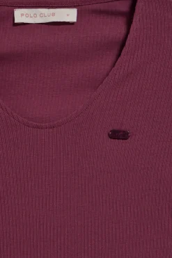 Polo Club T-Shirts*T-shirt couleur prune Penelope avec bouton nacré Ciruela