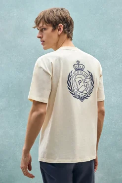 Polo Club T-Shirts*T-shirt écru à col ras du cou et imprimé nautique Beige