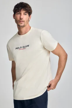 Polo Club T-Shirts*T-shirt écru à col ras du cou et logo caoutchouté Beige