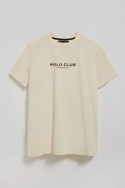 Polo Club T-Shirts*T-shirt écru à col ras du cou et logo caoutchouté Beige