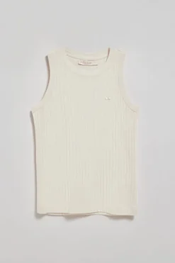 Polo Club T-Shirts*T-shirt débardeur Tamika écru côtelé avec bouton nacré Beige