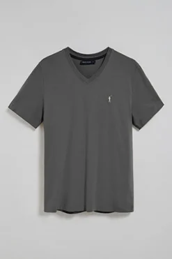 Polo Club T-Shirts*T-shirt gris bitume à col en V et logo brodé Rigby Go Asphalte