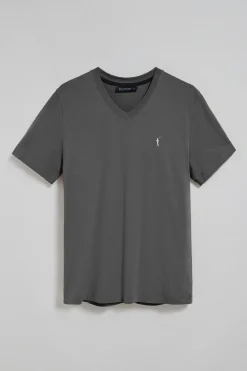 Polo Club T-Shirts*T-shirt gris bitume à col en V et logo brodé Rigby Go Asphalte