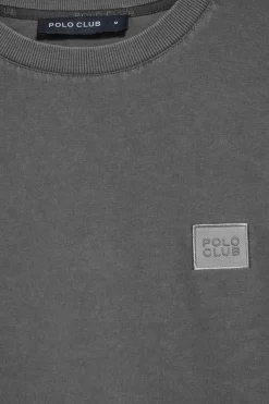 Polo Club T-Shirts*T-shirt gris bitume à col ras cou teint sur le tissu et logo caoutchouté Asphalte