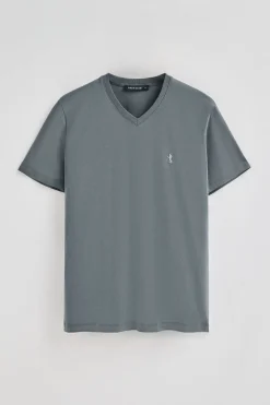 Polo Club T-Shirts*T-shirt à manches courtes et col en V avec broderie Rigby Best Gris Pierre