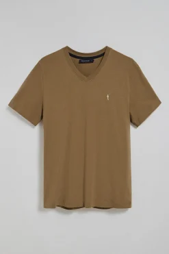 Polo Club T-Shirts*T-shirt marron à col en V et logo brodé Rigby Go Brun
