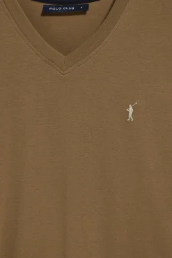 Polo Club T-Shirts*T-shirt marron à col en V et logo brodé Rigby Go Brun