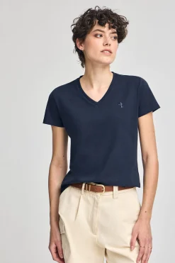 Polo Club T-Shirts*T-shirt noir à col en V avec broderie Rigby Best Bleu Marine