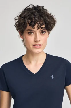 Polo Club T-Shirts*T-shirt noir à col en V avec broderie Rigby Best Bleu Marine