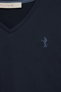 Polo Club T-Shirts*T-shirt noir à col en V avec broderie Rigby Best Bleu Marine
