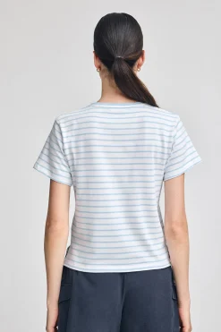 Polo Club T-Shirts*T-shirt rayé bleu clair et beige avec monogramme brodé Bleu ciel