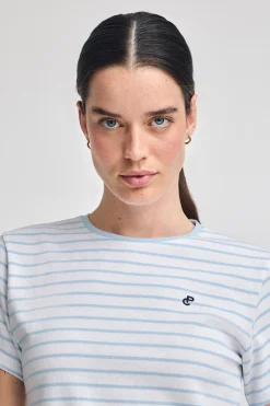 Polo Club T-Shirts*T-shirt rayé bleu clair et beige avec monogramme brodé Bleu ciel