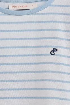 Polo Club T-Shirts*T-shirt rayé bleu clair et beige avec monogramme brodé Bleu ciel