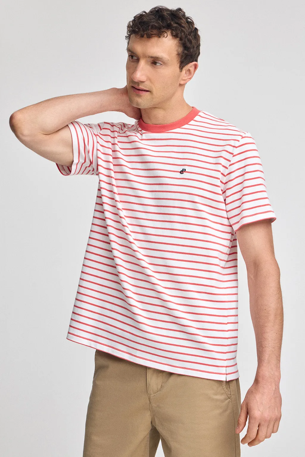 Polo Club T-Shirts*T-shirt rayé corail et beige avec monogramme brodé Coral