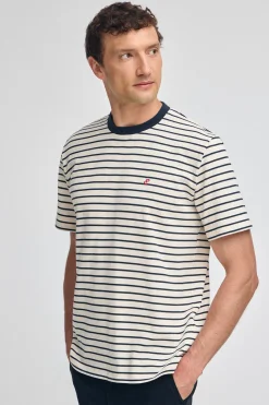 Polo Club T-Shirts*T-shirt rayé marine et beige avec monogramme brodé Bleu Marine