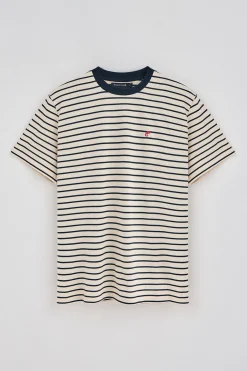 Polo Club T-Shirts*T-shirt rayé marine et beige avec monogramme brodé Bleu Marine