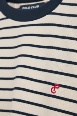 Polo Club T-Shirts*T-shirt rayé marine et beige avec monogramme brodé Bleu Marine