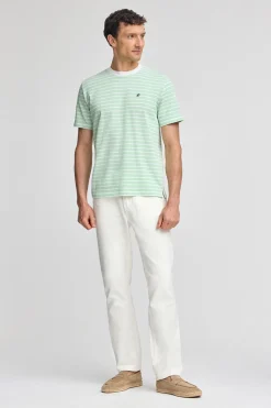 Polo Club T-Shirts*T-shirt rayé et beige avec monogramme brodé Menthe
