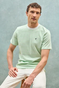 Polo Club T-Shirts*T-shirt rayé et beige avec monogramme brodé Menthe