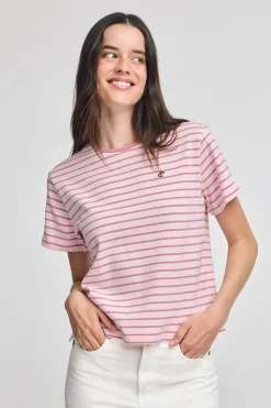 Polo Club T-Shirts*T-shirt rayé rose pastel et beige avec monogramme brodé Rose poudré