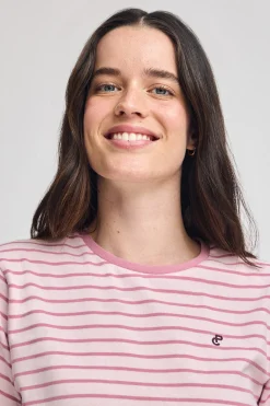 Polo Club T-Shirts*T-shirt rayé rose pastel et beige avec monogramme brodé Rose poudré
