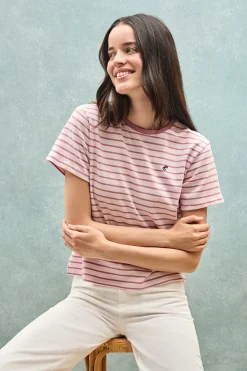 Polo Club T-Shirts*T-shirt rayé rose pastel et beige avec monogramme brodé Rose poudré
