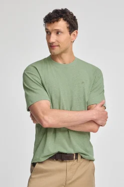 Polo Club T-Shirts*T-shirt en lin et coton à col en V avec monogramme brodé Vert jade