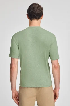 Polo Club T-Shirts*T-shirt en lin et coton à col en V avec monogramme brodé Vert jade