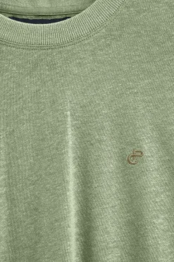 Polo Club T-Shirts*T-shirt en lin et coton à col en V avec monogramme brodé Vert jade